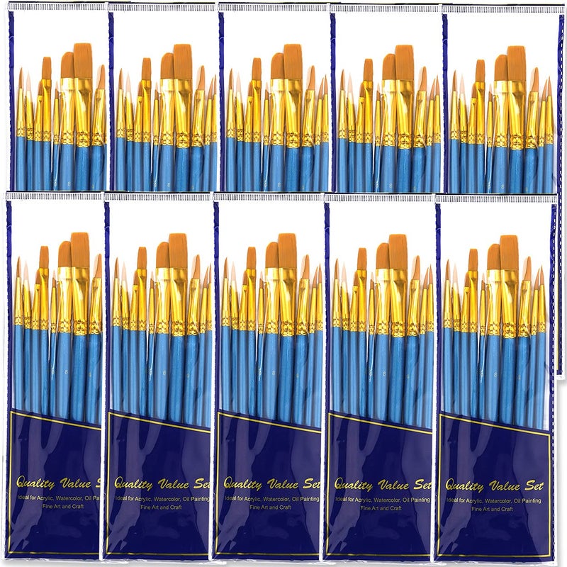 BOSOBO Paint Brush Sets, 10 Pack 100 Pcs Pointed-Round Tip Paintbrushes Nylon Hair Artist Acrylic Paint Brushes for Acrylic Watercolor Oil, Face Art, Model, Miniature Detailing & Rock Painting, Blue - Image 1